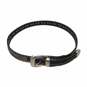 Black Leather Silver Metal Western Buckle Belt